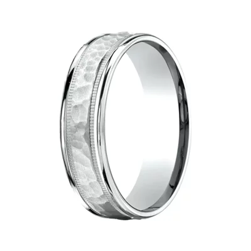 Mens 10K White Gold 6mm Hammered Band
