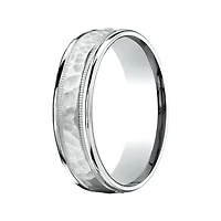 Mens 10K White Gold 6mm Hammered Band