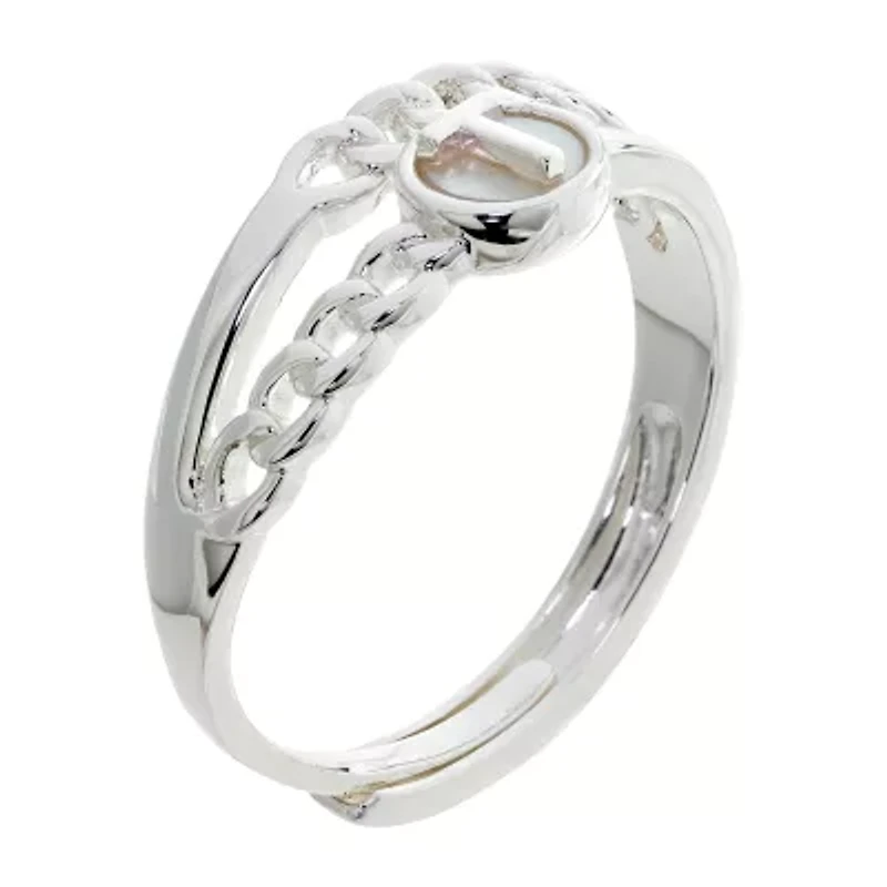 Sparkle Allure Initial Womens 3MM White Mother Of Pearl 14K Gold Over Brass Round Band