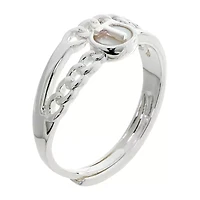 Sparkle Allure Initial Womens 3MM White Mother Of Pearl 14K Gold Over Brass Round Band