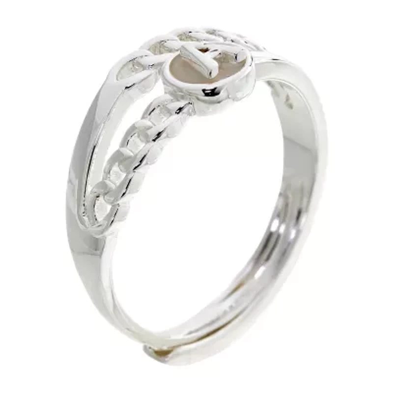 Sparkle Allure Initial Womens 3MM White Mother Of Pearl 14K Gold Over Brass Round Band