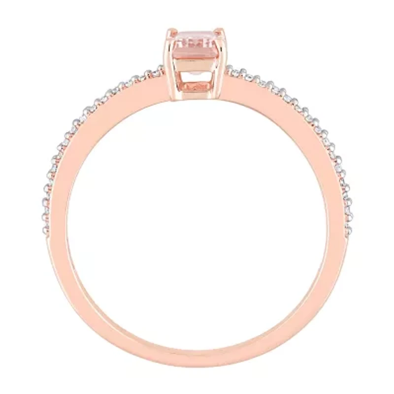 Womens Genuine Pink Morganite 10K Rose Gold Cocktail Ring
