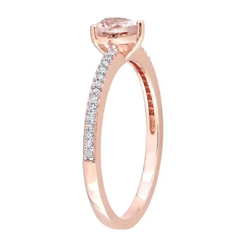 Womens Genuine Pink Morganite 10K Rose Gold Heart Cocktail Ring