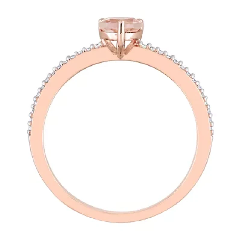 Womens Genuine Pink Morganite 10K Rose Gold Heart Cocktail Ring