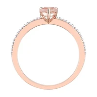 Womens Genuine Pink Morganite 10K Rose Gold Heart Cocktail Ring