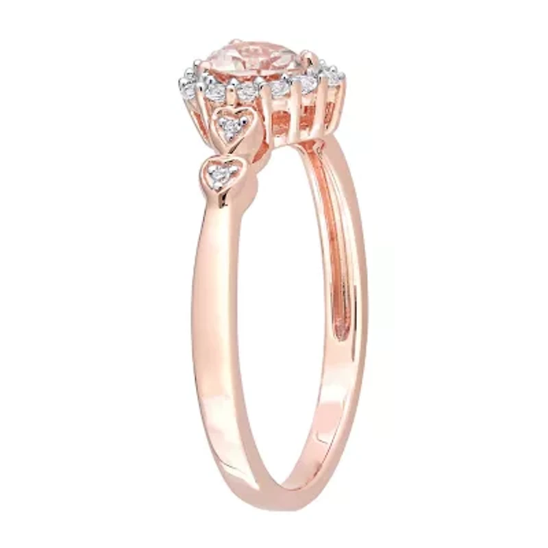Womens Genuine Pink Morganite 18K Rose Gold Over Silver Heart Cocktail Ring