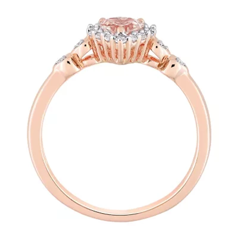 Womens Genuine Pink Morganite 18K Rose Gold Over Silver Heart Cocktail Ring