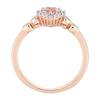 Womens Genuine Pink Morganite 18K Rose Gold Over Silver Heart Cocktail Ring