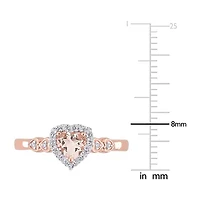 Womens Genuine Pink Morganite 18K Rose Gold Over Silver Heart Cocktail Ring