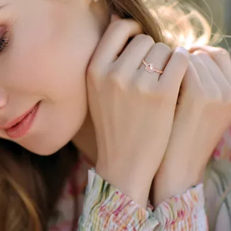 Womens Genuine Pink Morganite 18K Rose Gold Over Silver Heart Cocktail Ring