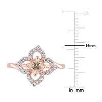 Womens Genuine Pink Morganite 18K Rose Gold Over Silver Flower Cocktail Ring