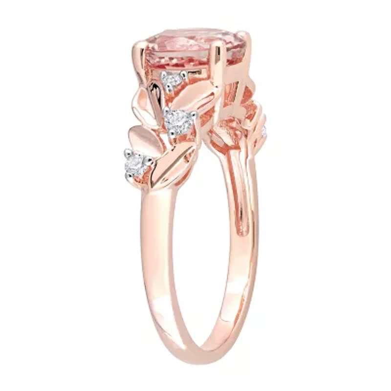 Womens Genuine Pink Morganite 10K Rose Gold Cocktail Ring