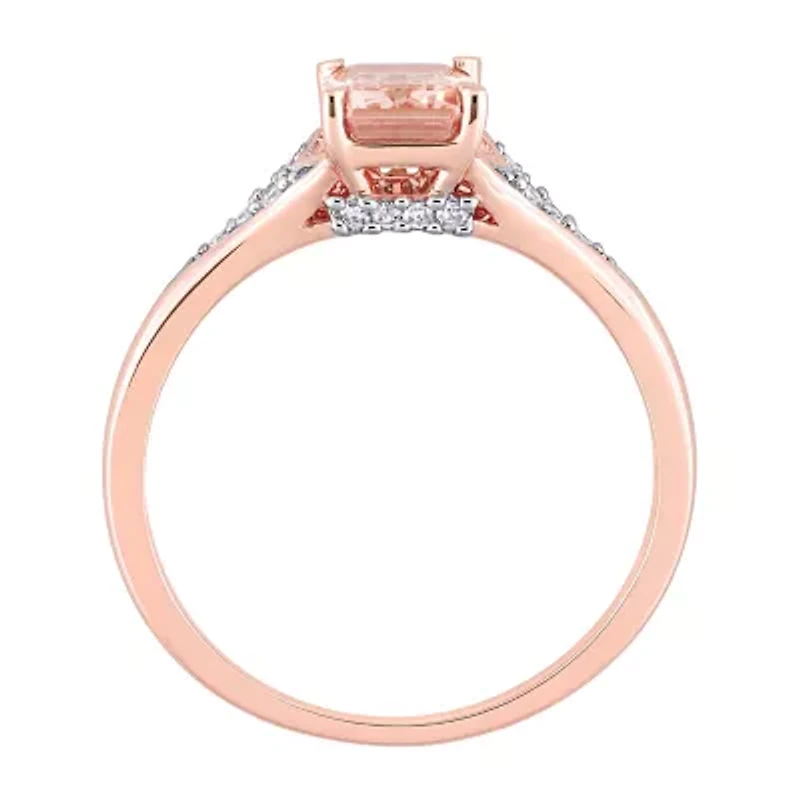 Womens Genuine Pink Morganite 10K Rose Gold Cocktail Ring