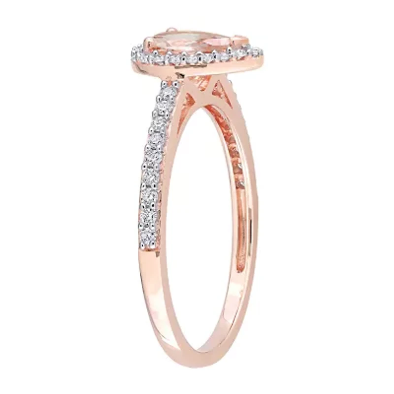 Womens Genuine Pink Morganite 10K Rose Gold Cocktail Ring