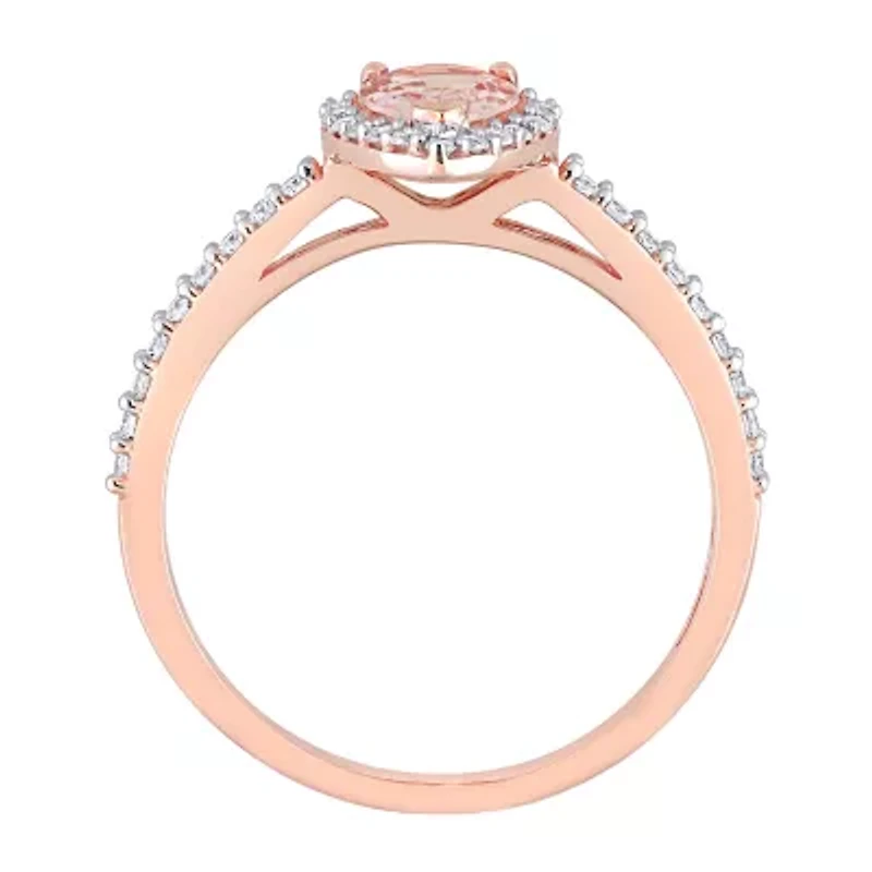 Womens Genuine Pink Morganite 10K Rose Gold Cocktail Ring