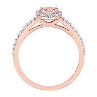 Womens Genuine Pink Morganite 10K Rose Gold Cocktail Ring