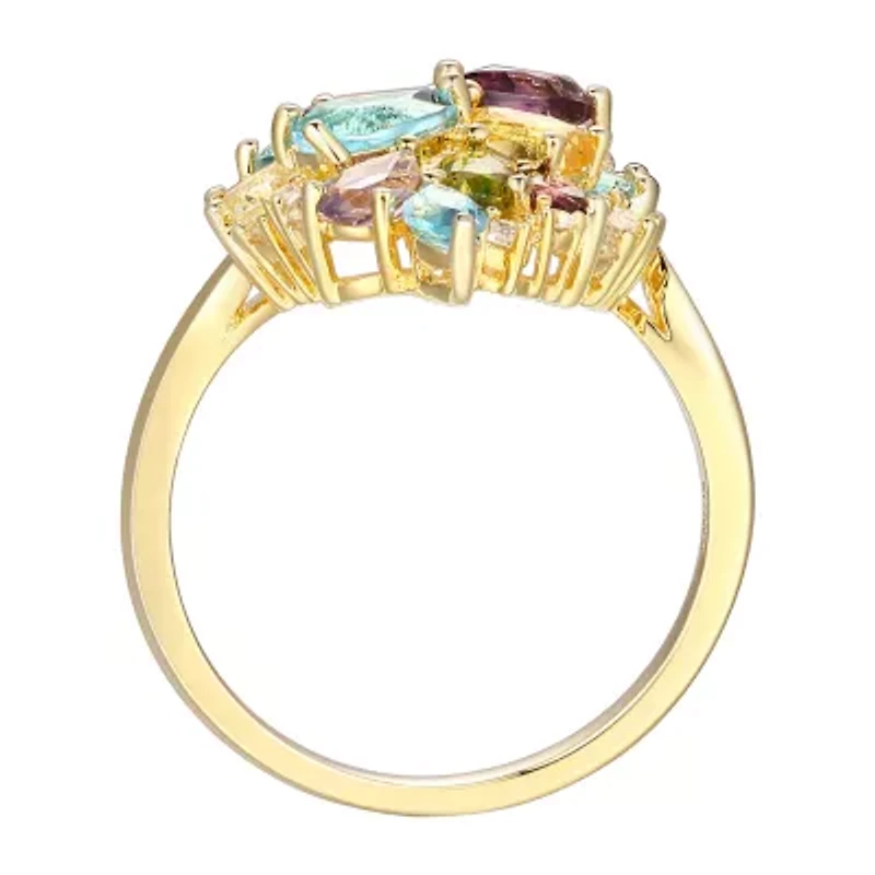Womens Genuine Multi Color 18K Gold Over Silver Cluster Cocktail Ring