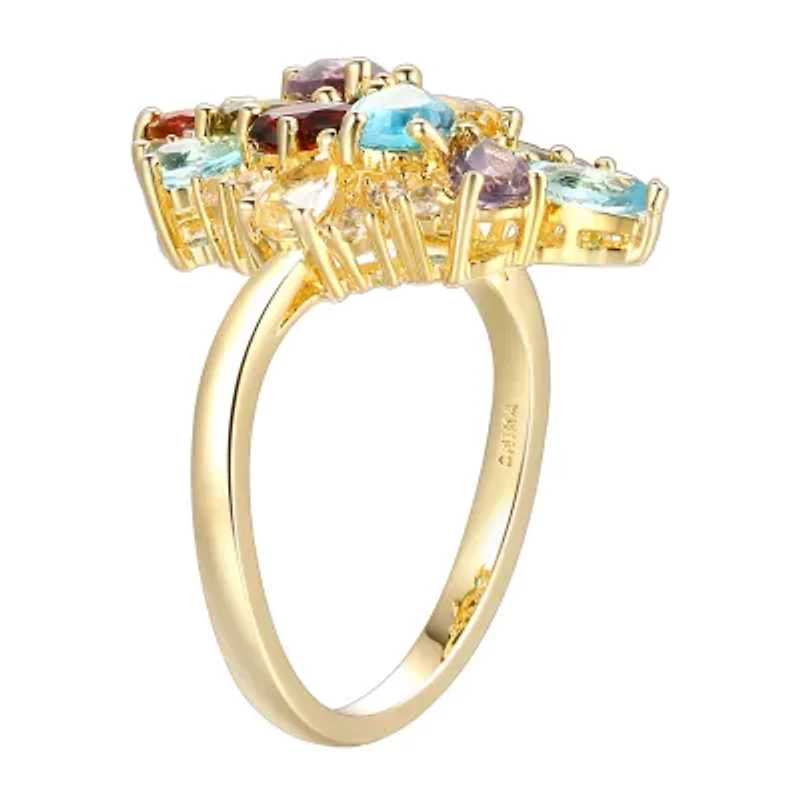 Womens Genuine Multi Color 18K Gold Over Silver Cluster Cocktail Ring