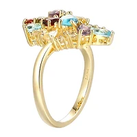 Womens Genuine Multi Color 18K Gold Over Silver Cluster Cocktail Ring