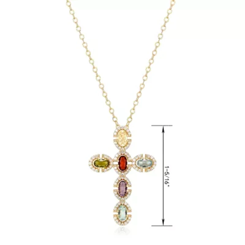 Womens Genuine Multi Color 18K Gold Over Silver Cross 18 Inch Pendant Necklace