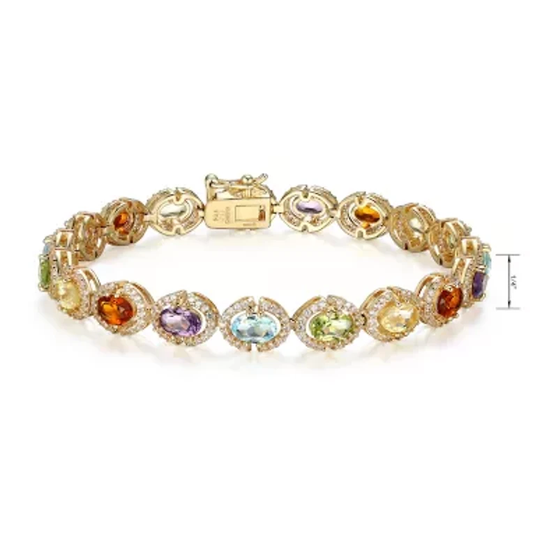 Womens Genuine Multi Color 18K Gold Over Silver Tennis Bracelet