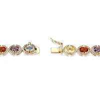 Womens Genuine Multi Color 18K Gold Over Silver Tennis Bracelet