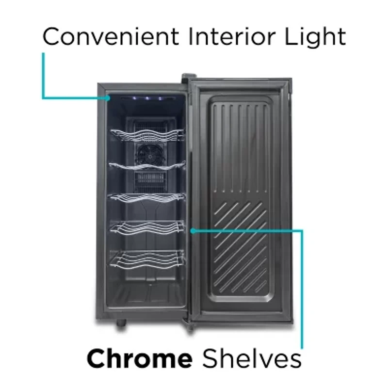 BLACK+DECKER 12 Bottle Wine Cellar Thermoelectric with LED Display and Mirror Door