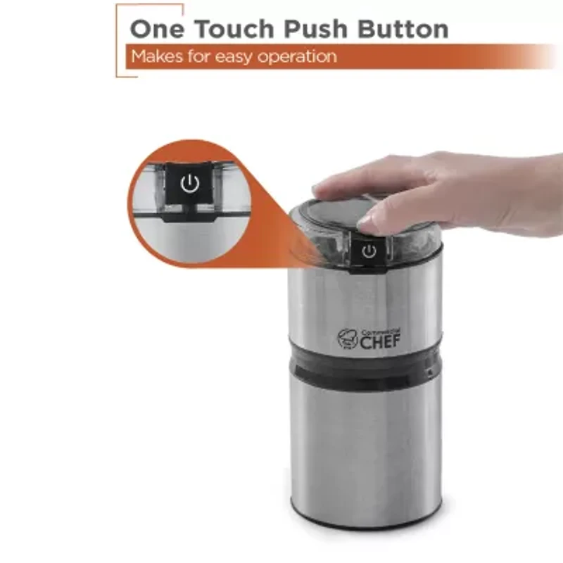 Commercial Chef Electric Coffee/Spice Grinder - Stainless Steel Blades and Transparent Lid