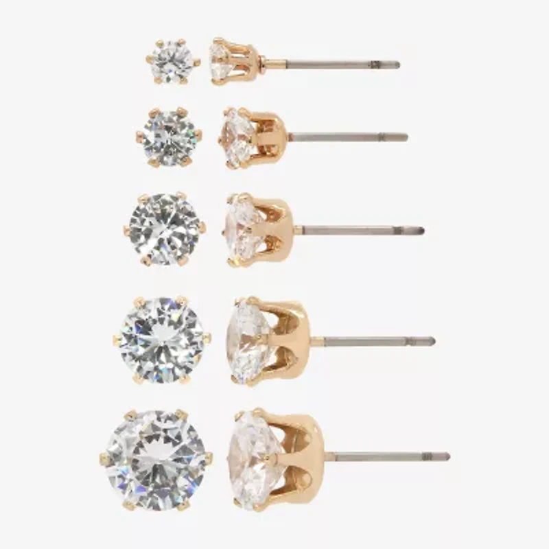 Sparkle Allure Womens Cubic Zirconia 14K Gold Over Brass Hypoallergenic 5 Pair Earring Set