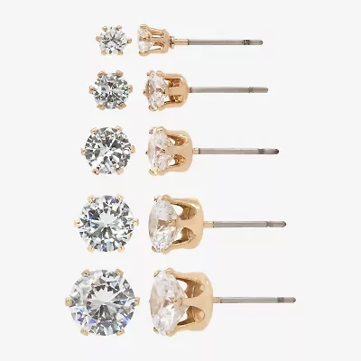 Sparkle Allure Womens Cubic Zirconia 14K Gold Over Brass Hypoallergenic 5 Pair Earring Set