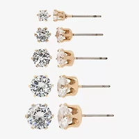 Sparkle Allure Womens Cubic Zirconia 14K Gold Over Brass Hypoallergenic 5 Pair Earring Set