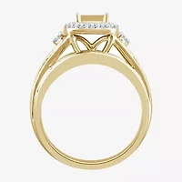 Womens 1 CT. T.W. Natural White Diamond 10K Gold Side Stone Halo Bridal Set