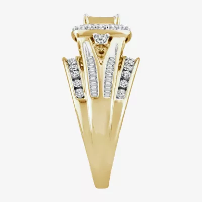 Womens 1 CT. T.W. Natural White Diamond 10K Gold Side Stone Halo Bridal Set