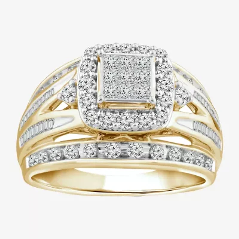 Womens 1 CT. T.W. Natural White Diamond 10K Gold Side Stone Halo Bridal Set