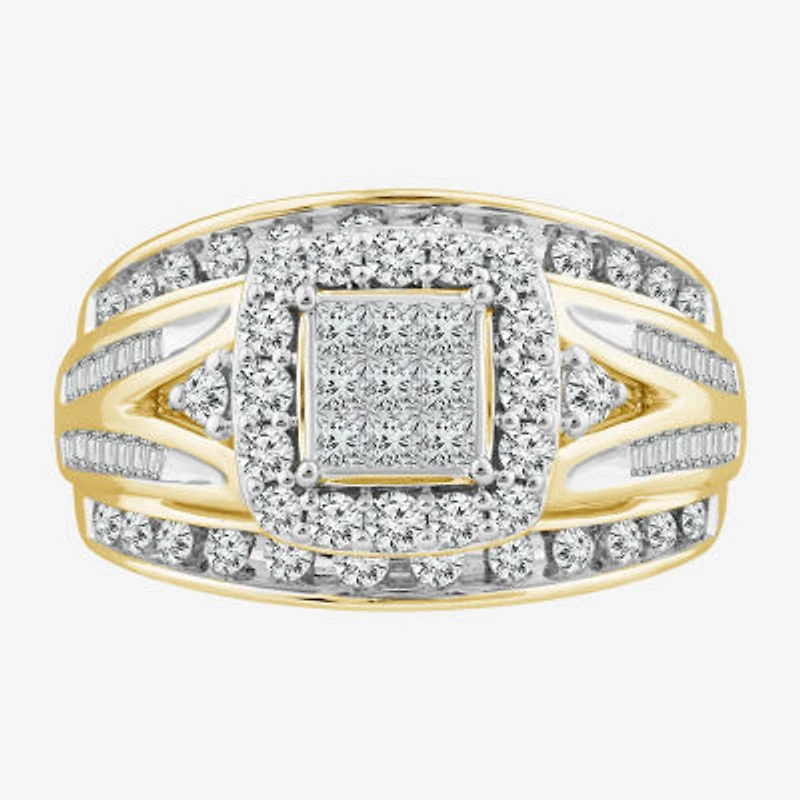 Womens 1 CT. T.W. Natural White Diamond 10K Gold Side Stone Halo Bridal Set