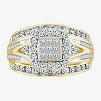 Womens 1 CT. T.W. Natural White Diamond 10K Gold Side Stone Halo Bridal Set