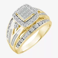 Womens 1 CT. T.W. Natural White Diamond 10K Gold Side Stone Halo Bridal Set