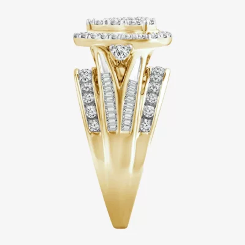 Womens 1 CT. T.W. Natural White Diamond 10K Gold Pear Side Stone Halo Engagement Ring