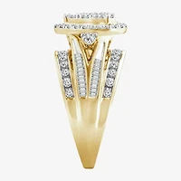 Womens 1 CT. T.W. Natural White Diamond 10K Gold Pear Side Stone Halo Engagement Ring