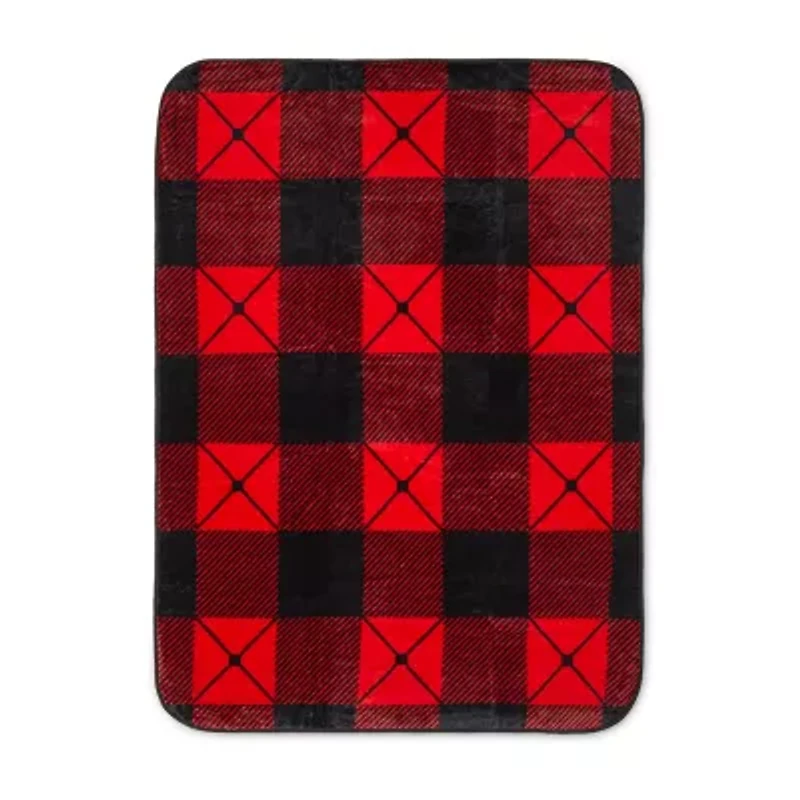 Shavel Home Products Buffalo Check Red Hi Pile Washable Midweight Throw