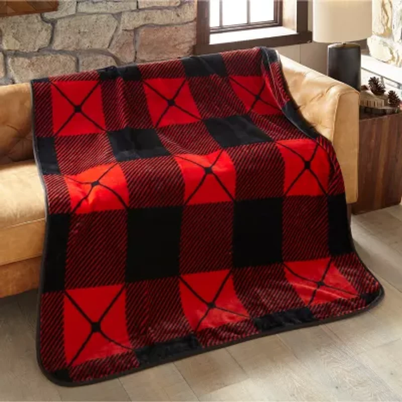 Shavel Home Products Buffalo Check Red Hi Pile Washable Midweight Throw