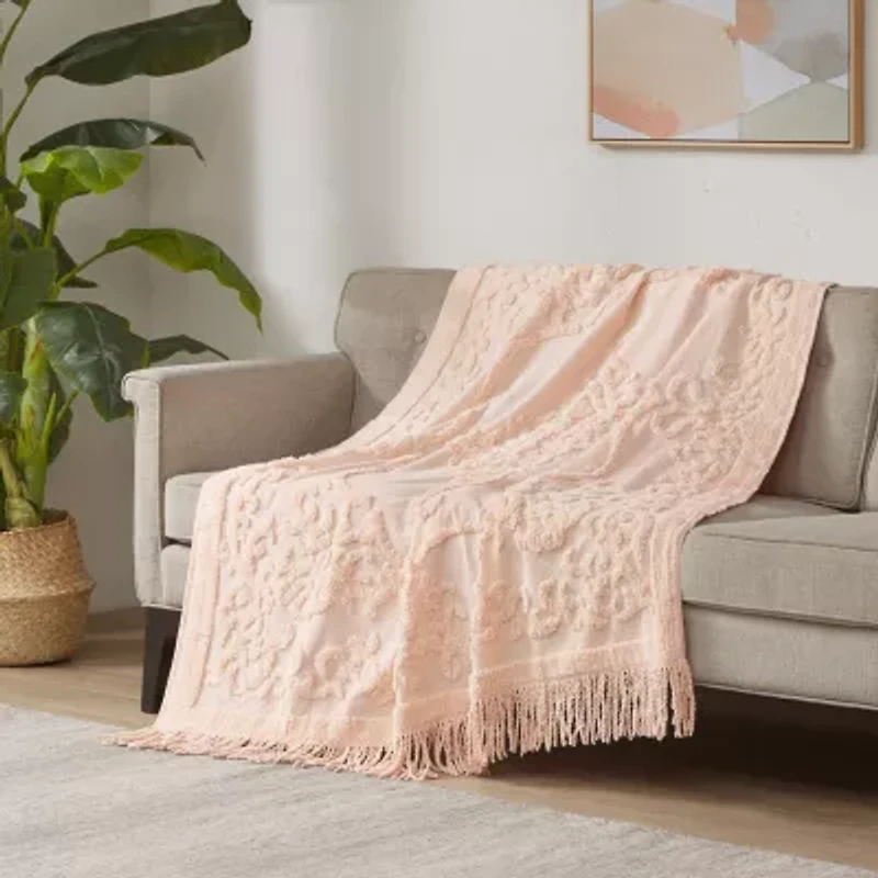 Madison Park Mila 100% Cotton Tufted Chenille Lightweight Throw