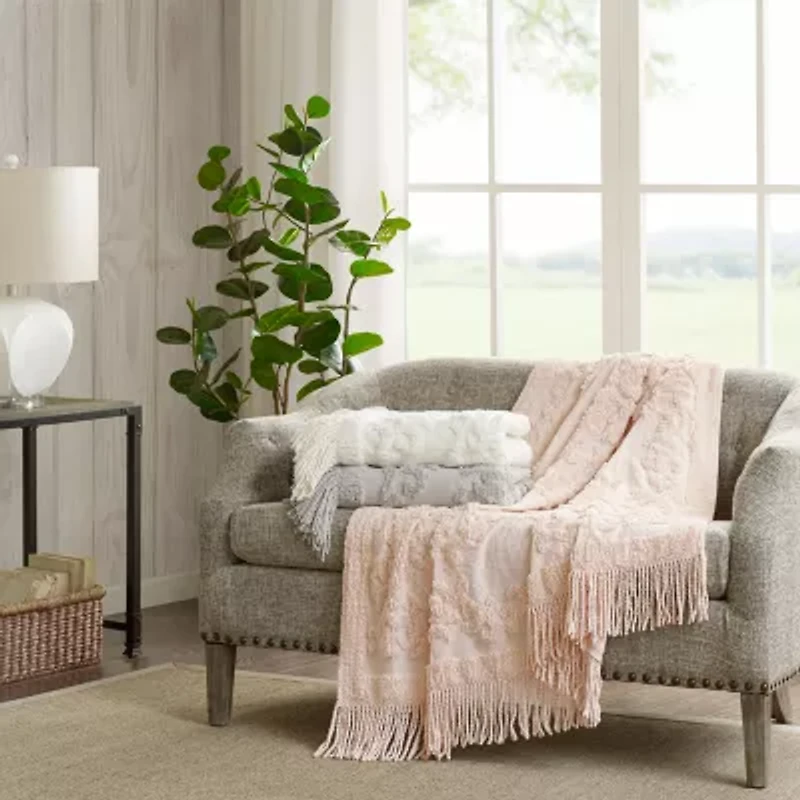 Madison Park Mila 100% Cotton Tufted Chenille Lightweight Throw