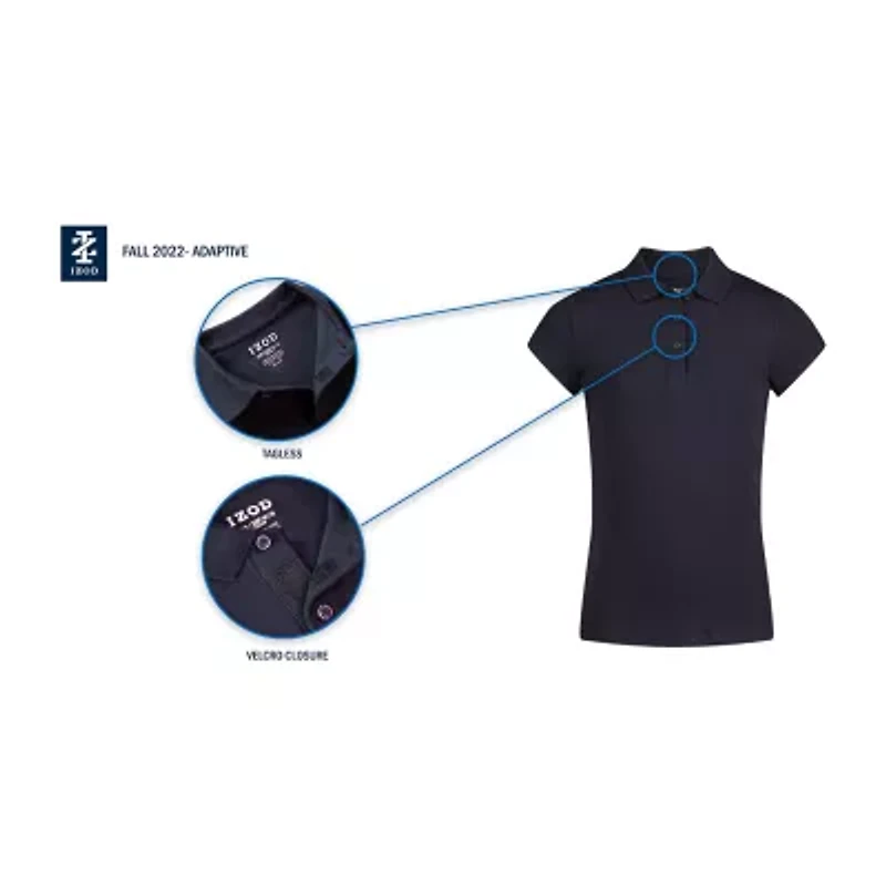 IZOD Pique Little & Big Kid Girls Easy-on + Easy-off Sensory Friendly Short Sleeve Regular Fit Adaptive Polo Shirt
