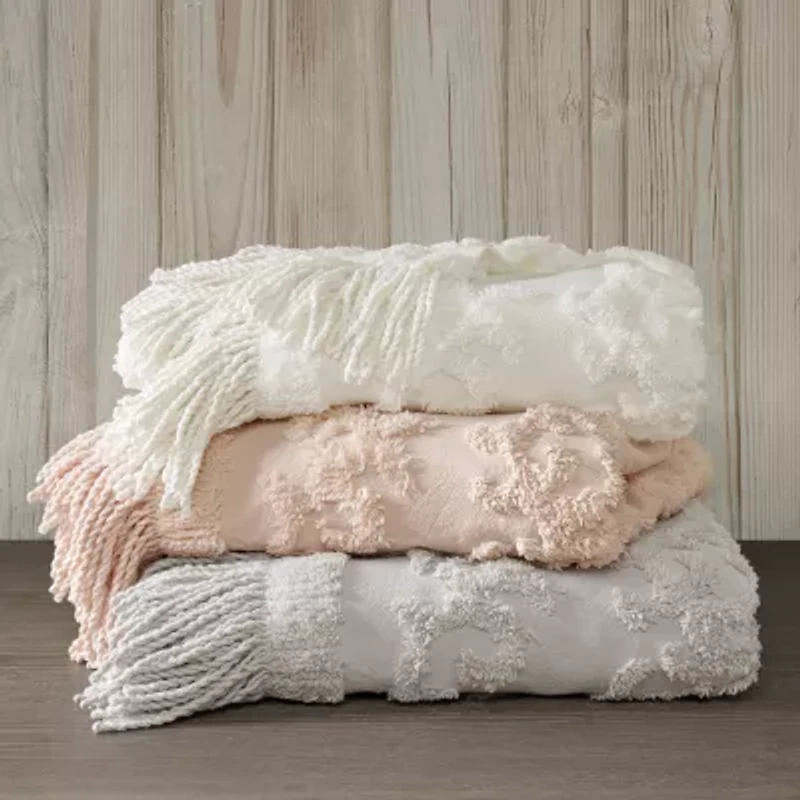 Madison Park Mila 100% Cotton Tufted Chenille Lightweight Throw
