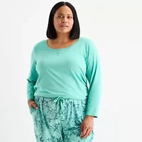 Liz Claiborne Womens Round Neck Long Sleeve 2-pc. Plus Pajama Sets