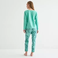 Liz Claiborne Womens Round Neck Long Sleeve 2-pc. Pajama Sets