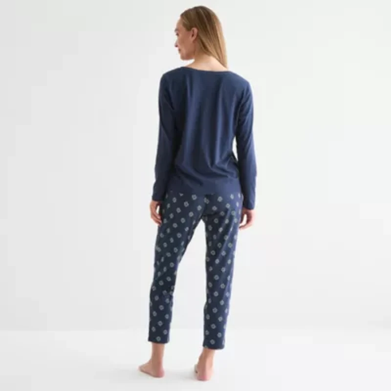 Liz Claiborne Womens Round Neck Long Sleeve 2-pc. Pajama Sets