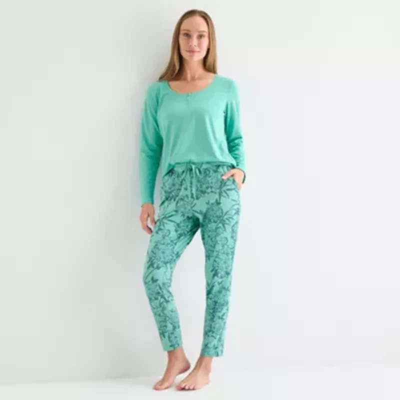 Liz Claiborne Womens Round Neck Long Sleeve 2-pc. Pajama Sets