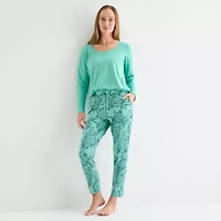 Liz Claiborne Womens Round Neck Long Sleeve 2-pc. Pajama Sets